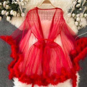 Scarlet Allure Sheer Feather Robe