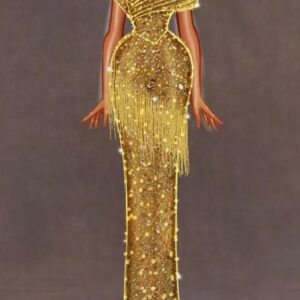 Gold Luxury Sequin Gown with Tassel Detailing