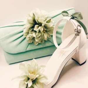 Mint Blossom Block Heels & Clutch Set – Elegant Floral Charm
