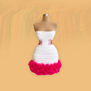 A STRAPLESS WHITE SATIN MINI DRESS